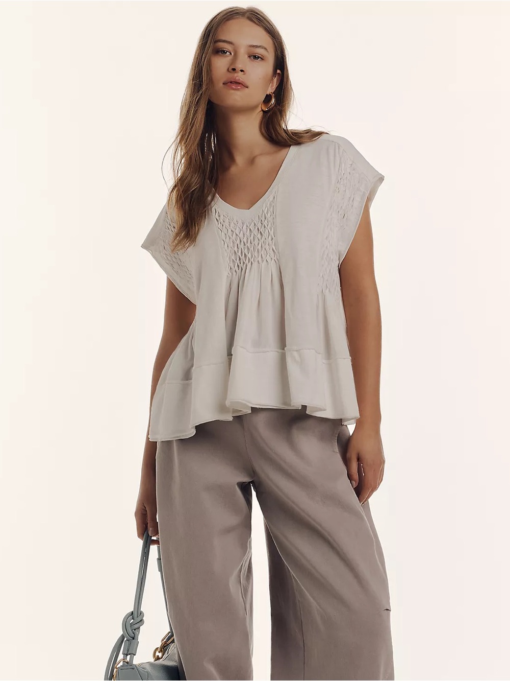 Anthropologie smocked swing tee